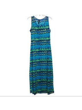 Madmazelle Maxi Tank Dress Sz Small? Tie Dyed Boho Flowy Blue Green Yellow